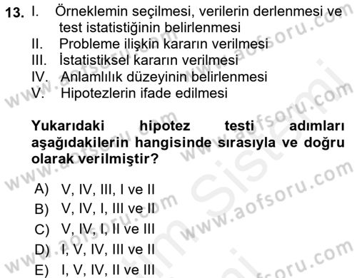 İstatistik Dersi 2016 - 2017 Yılı (Final) Dönem Sonu Sınav Soruları 13. Soru