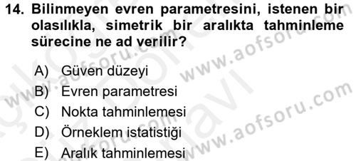 İstatistik Dersi 2016 - 2017 Yılı (Final) Dönem Sonu Sınav Soruları 14. Soru