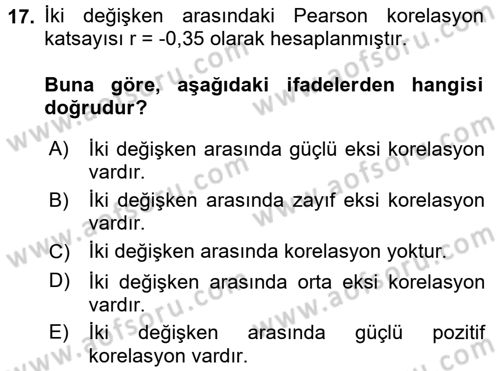 İstatistik Dersi 2016 - 2017 Yılı (Final) Dönem Sonu Sınav Soruları 17. Soru