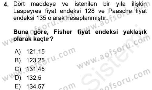 İstatistik Dersi 2016 - 2017 Yılı (Final) Dönem Sonu Sınav Soruları 4. Soru