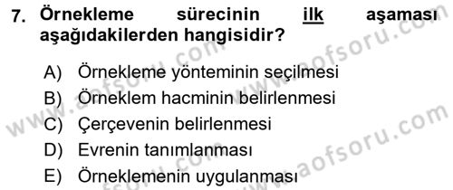 İstatistik Dersi 2016 - 2017 Yılı (Final) Dönem Sonu Sınav Soruları 7. Soru