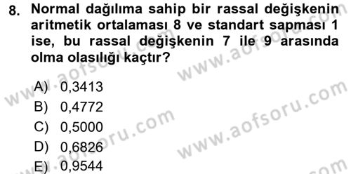 İstatistik Dersi 2016 - 2017 Yılı (Final) Dönem Sonu Sınav Soruları 8. Soru