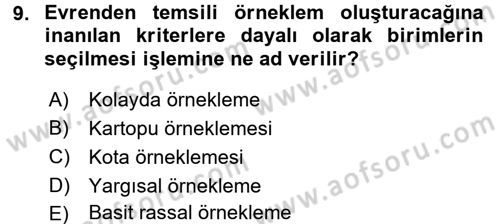 İstatistik Dersi 2016 - 2017 Yılı (Final) Dönem Sonu Sınav Soruları 9. Soru