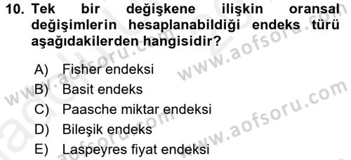 İstatistik Dersi 2017 - 2018 Yılı 3 Ders Sınav Soruları 10. Soru