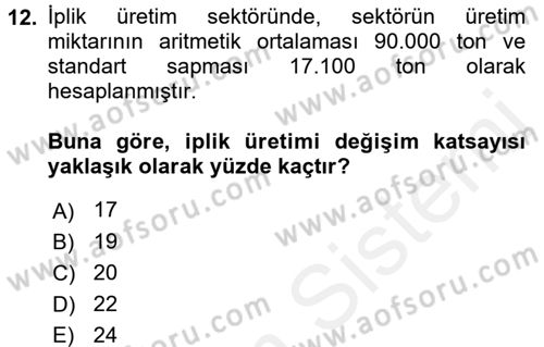 İstatistik Dersi 2017 - 2018 Yılı 3 Ders Sınav Soruları 12. Soru