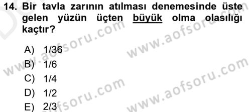 İstatistik Dersi 2017 - 2018 Yılı 3 Ders Sınav Soruları 14. Soru