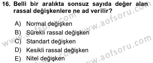 İstatistik Dersi 2017 - 2018 Yılı 3 Ders Sınav Soruları 16. Soru