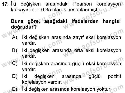 İstatistik Dersi 2017 - 2018 Yılı 3 Ders Sınav Soruları 17. Soru