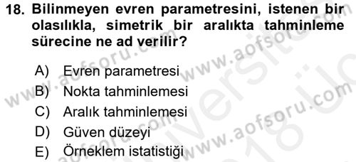 İstatistik Dersi 2017 - 2018 Yılı 3 Ders Sınav Soruları 18. Soru