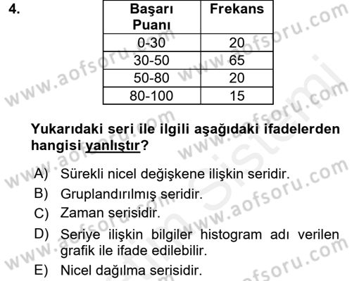 İstatistik Dersi 2017 - 2018 Yılı 3 Ders Sınav Soruları 4. Soru