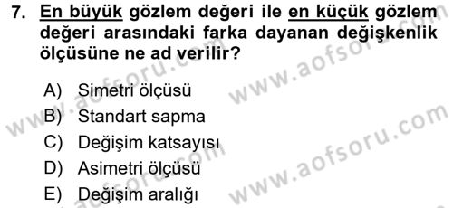 İstatistik Dersi 2017 - 2018 Yılı 3 Ders Sınav Soruları 7. Soru