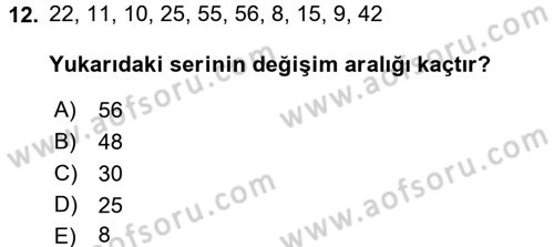 İstatistik Dersi Ara Sınavı Deneme Sınav Soruları 12. Soru