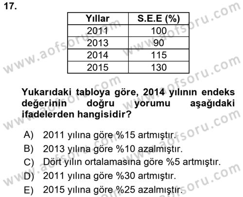 İstatistik Dersi 2017 - 2018 Yılı (Vize) Ara Sınavı 17. Soru