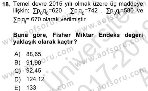 İstatistik Dersi Ara Sınavı Deneme Sınav Soruları 18. Soru