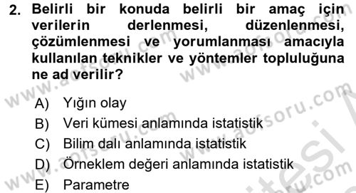 İstatistik Dersi Ara Sınavı Deneme Sınav Soruları 2. Soru