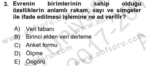 İstatistik Dersi Ara Sınavı Deneme Sınav Soruları 3. Soru