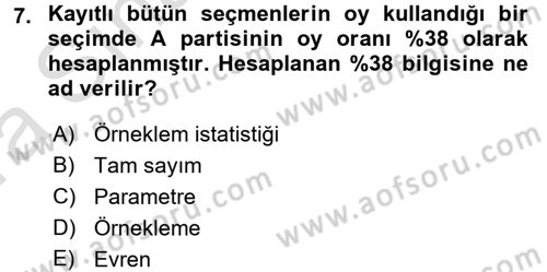 İstatistik Dersi Ara Sınavı Deneme Sınav Soruları 7. Soru