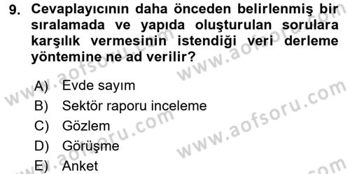 İstatistik Dersi 2017 - 2018 Yılı (Vize) Ara Sınav Soruları 9. Soru