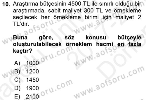 İstatistik Dersi 2017 - 2018 Yılı (Final) Dönem Sonu Sınav Soruları 10. Soru