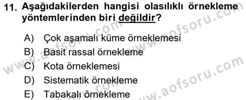 İstatistik Dersi 2017 - 2018 Yılı (Final) Dönem Sonu Sınav Soruları 11. Soru