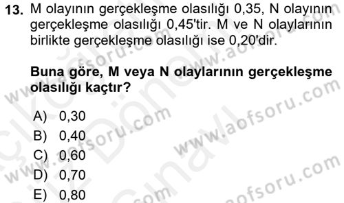 İstatistik Dersi 2017 - 2018 Yılı (Final) Dönem Sonu Sınav Soruları 13. Soru