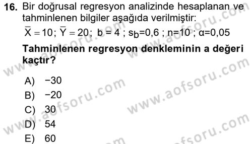 İstatistik Dersi 2017 - 2018 Yılı (Final) Dönem Sonu Sınav Soruları 16. Soru