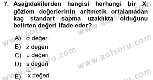 İstatistik Dersi 2017 - 2018 Yılı (Final) Dönem Sonu Sınav Soruları 7. Soru