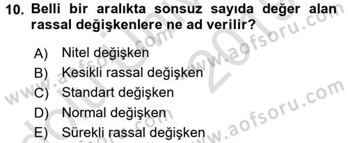 İstatistik Dersi 2018 - 2019 Yılı 3 Ders Sınav Soruları 10. Soru