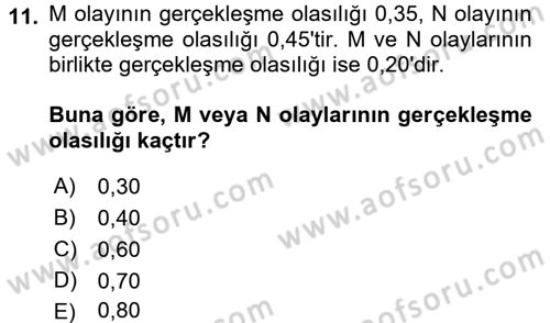 İstatistik Dersi 2018 - 2019 Yılı 3 Ders Sınav Soruları 11. Soru