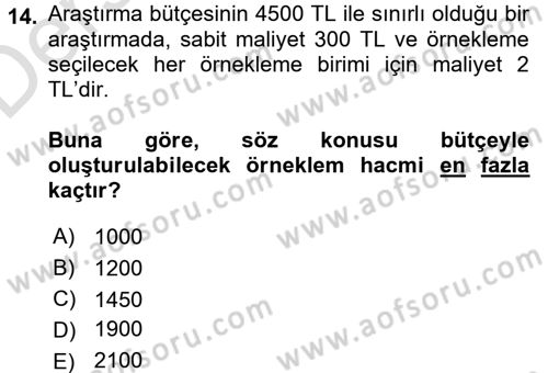 İstatistik Dersi 2018 - 2019 Yılı 3 Ders Sınav Soruları 14. Soru