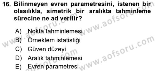 İstatistik Dersi 2018 - 2019 Yılı 3 Ders Sınav Soruları 16. Soru