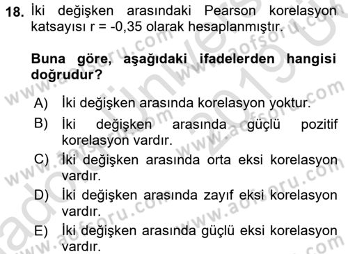 İstatistik Dersi 2018 - 2019 Yılı 3 Ders Sınav Soruları 18. Soru