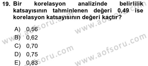 İstatistik Dersi 2018 - 2019 Yılı 3 Ders Sınav Soruları 19. Soru