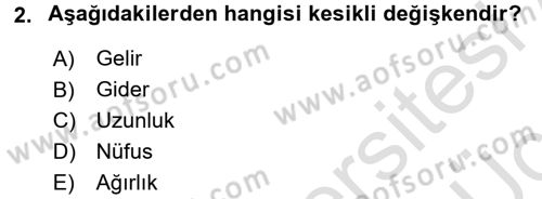 İstatistik Dersi 2018 - 2019 Yılı 3 Ders Sınav Soruları 2. Soru