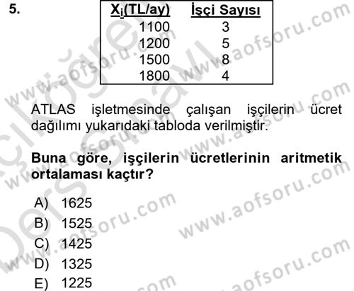 İstatistik Dersi 2018 - 2019 Yılı 3 Ders Sınav Soruları 5. Soru