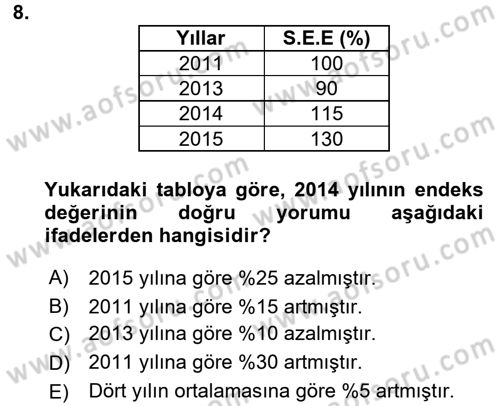 İstatistik Dersi 2018 - 2019 Yılı 3 Ders Sınav Soruları 8. Soru