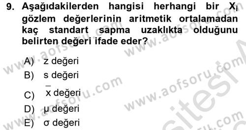 İstatistik Dersi 2018 - 2019 Yılı 3 Ders Sınav Soruları 9. Soru