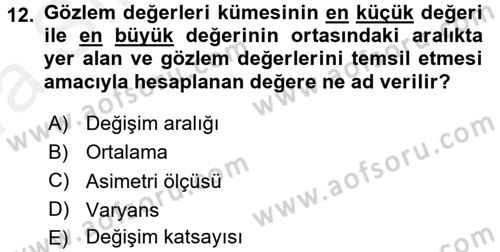 İstatistik Dersi Ara Sınavı Deneme Sınav Soruları 12. Soru