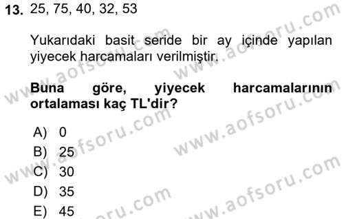 İstatistik Dersi Ara Sınavı Deneme Sınav Soruları 13. Soru