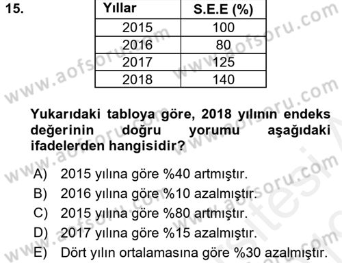İstatistik Dersi Ara Sınavı Deneme Sınav Soruları 15. Soru