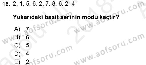 İstatistik Dersi Ara Sınavı Deneme Sınav Soruları 16. Soru