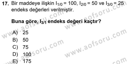 İstatistik Dersi Ara Sınavı Deneme Sınav Soruları 17. Soru