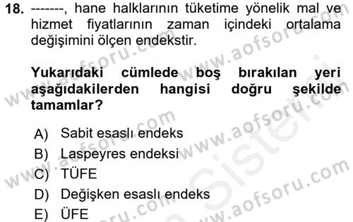 İstatistik Dersi 2018 - 2019 Yılı (Vize) Ara Sınavı 18. Soru