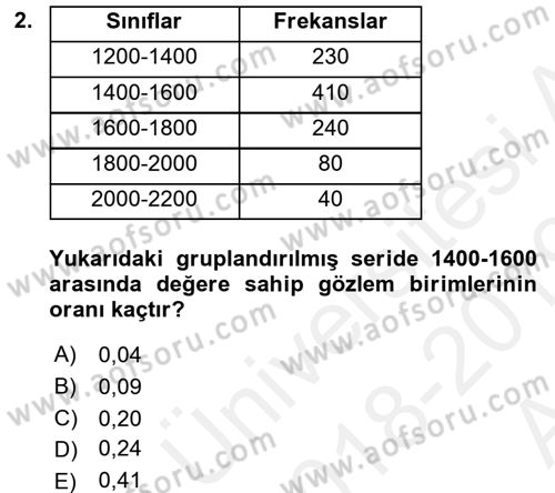İstatistik Dersi 2018 - 2019 Yılı (Vize) Ara Sınav Soruları 2. Soru