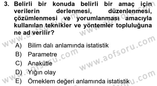 İstatistik Dersi Ara Sınavı Deneme Sınav Soruları 3. Soru