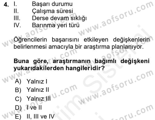 İstatistik Dersi Ara Sınavı Deneme Sınav Soruları 4. Soru