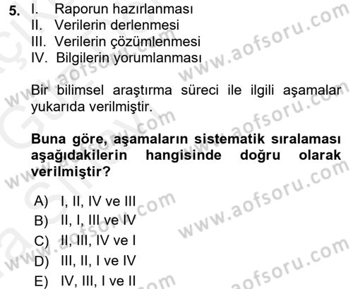 İstatistik Dersi 2018 - 2019 Yılı (Vize) Ara Sınav Soruları 5. Soru