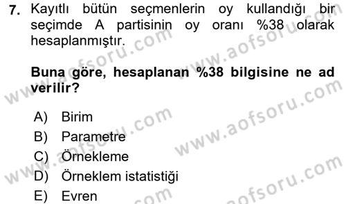İstatistik Dersi Ara Sınavı Deneme Sınav Soruları 7. Soru