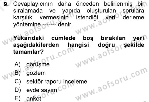 İstatistik Dersi Ara Sınavı Deneme Sınav Soruları 9. Soru