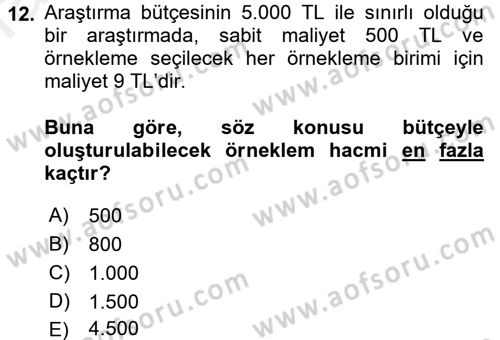 İstatistik Dersi 2018 - 2019 Yılı (Final) Dönem Sonu Sınav Soruları 12. Soru